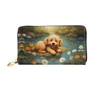 PHAYAH Puppy Lying On The Water'S Edge - Cartera larga con cremallera para mujer, de piel, gran capacidad, tarjetero de crédito