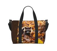 Phayah Raccoon On Falling Leaves - Bolsa de viaje para fin de semana, gimnasio, para mujeres y niñas, resistente al agua, color negro, talla única, color negro, talla única, Black, Talla única