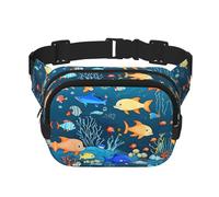 Phayah Riñonera azul Underwater World Of Fish para hombres, mujeres, entrenamiento, viajes, casual, correr, senderismo, ciclismo, riñonera
