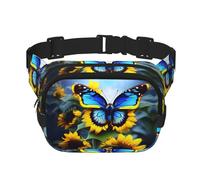 Phayah Riñonera con patrón de mariposa azul girasol para hombres y mujeres, riñonera para viajes, senderismo, correr, deportes al aire libre