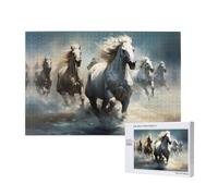 Phayah Rompecabezas de 1000 piezas de caballos corriendo salvajes en el río, rompecabezas de madera para familia, amigos, decoración del hogar, arte de pared, 29.5 x 19.7 pulgadas