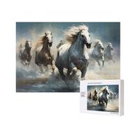Phayah Rompecabezas de 300 piezas de caballos corriendo salvajes en el río, rompecabezas de madera para familiares, amigos, decoración del hogar, arte de pared, 15.7 x 11 pulgadas