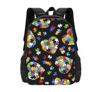 PHAYAH Rompecabezas de concienciación sobre el autismo, diseño de corazón, hombros casuales, clásica, básica, mochila de viaje, viajes y actividades al aire libre, resistente