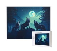 Phayah Rompecabezas de lobo aullando en luna llena para adultos, 500 piezas. Decoración del hogar, fiesta de cumpleaños para hombres y mujeres, 20.4 x 15 pulgadas