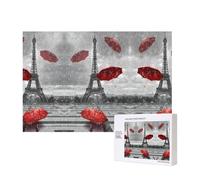 Phayah Rompecabezas de Torre Eiffel con paraguas rojo para adultos, 300 piezas. Decoración del hogar, fiesta de cumpleaños para hombres y mujeres, 15.7 x 11 pulgadas