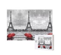 Phayah Rompecabezas de Torre Eiffel con paraguas rojo para adultos, 300 piezas. Decoración del hogar, fiesta de cumpleaños para hombres y mujeres, 15.7 x 11 pulgadas