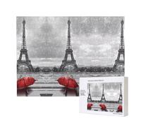 Phayah Rompecabezas de Torre Eiffel con paraguas rojo para adultos, 500 piezas. Decoración del hogar, fiesta de cumpleaños para hombres y mujeres, 20.4 x 38.1 cm