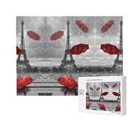 Phayah Rompecabezas de Torre Eiffel con paraguas rojo para adultos, 500 piezas. Decoración del hogar, fiesta de cumpleaños para hombres y mujeres, 20.4 x 38.1 cm