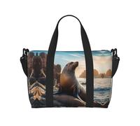 Phayah Sea Lion On The Rocks - Bolsa de viaje de viaje, bolsa deportiva para gimnasio, bolsa de hombro para fin de semana para mujer, Black, Talla única