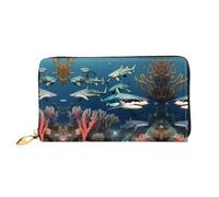 PHAYAH Sharks Under The Sea Pattern - Cartera larga con cremallera para mujer, de piel, gran capacidad, tarjetero