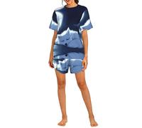 PHAYAH Sleeping Fox Under The Moon - Conjunto de pijama de manga corta para mujer, conjunto de pijama suave, cuello redondo, conjunto de 2 piezas con bolsillos, Negro, L