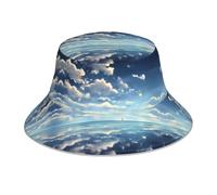 PHAYAH Sombrero de pescador con estampado de nubes blancas sobre el mar, sombrero reflectante para verano, playa, viajes, unisex, protección UV, gorra de pescador casual