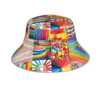 PHAYAH Sombrero de pescador con estampado de rompecabezas colorido, sombrero de pescador, sombrero de pescador reflectante de ala ancha para pesca, senderismo, playa, color negro