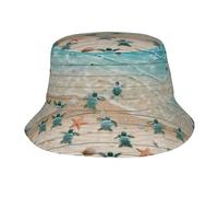 PHAYAH Sombrero de pescador con estampado de tortuga marina y estrella de mar, sombrero de pescador de ala ancha para pesca, senderismo, playa, color negro