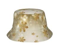PHAYAH Sombrero de pescador con estampado navideño de seda dorada, sombrero de verano, playa, viajes, unisex, protección UV, gorra casual de pescador