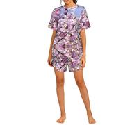 PHAYAH Stocksnap_Zadqjm0uaz - Conjunto de pijama de 2 piezas para mujer, ropa de dormir suave, informal, con bolsillos, para verano, Negro, L