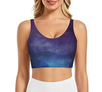 PHAYAH Sujetador deportivo con estampado interestelar de universo con estrellas y galaxia para mujer, chaleco de yoga, almohadillas extraíbles para ejercicio, fitness, pilates, ropa de baile, Negro