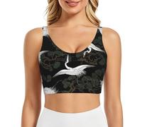 PHAYAH Sujetadores deportivos japoneses Crane Prin para mujer, chaleco de yoga, camiseta sin mangas para entrenamiento, fitness, pilates, danza, Negro, 3XL