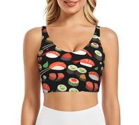 PHAYAH Sujetadores deportivos japoneses de sushi y camarones para mujer, chaleco de yoga, camiseta corta sin mangas para entrenamiento, fitness, pilates, danza, Negro, XXL