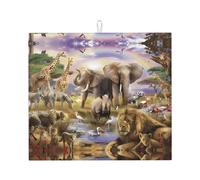 Phayah Tapete absorbente de secado de platos con diseño de animales salvajes para encimera de cocina, tapete escurridor reversible para encimera, 18 x 16 pulgadas