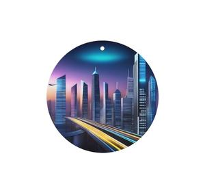 Phayah Tarjetas de ambientadores de coche de forma redonda, 6 unidades, diseño de escena nocturna de ciudad futura, tabletas de aromaterapia, tarjeta perfumada colgante, aroma a lavanda