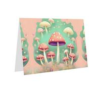 PHAYAH Tarjetas de felicitación en blanco con diseño de hongos de ensueño con sobres, 10 x 15 cm, tarjetas de agradecimiento para Navidad, vacaciones, cumpleaños, graduación, aniversario, color gris