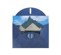 PHAYAH Tarjetas navideñas con diseño de playa de Tahití, ideales para Navidad, aniversarios de boda e invitaciones de fiesta, sobres azules a juego