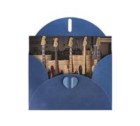 PHAYAH Tarjetas navideñas con patrón de instrumentos musicales de guitarra, bajo, música, 10 unidades, ideales para Navidad, aniversarios de boda e invitaciones de fiesta, sobres azules a juego