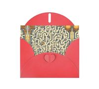 PHAYAH Tarjetas navideñas con patrón de mapa del tesoro de laberinto, 10 e ideales para Navidad, aniversarios de boda e invitaciones de fiesta, sobres rojos a juego