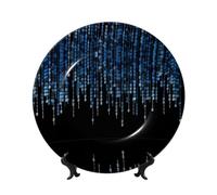 PHAYAH The Blue Binary Pattern Bone Porcelain Decorative Plate Durable Smooth and Perfect Decor for Home, Office and Coffee Shop