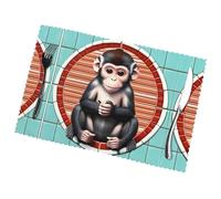 Phayah The Silent Monkey - Juego de 6 manteles individuales de 12 x 18 pulgadas para fiestas, cocina, comedor, decoración de banquetes de vacaciones