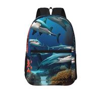 PHAYAH Tiger At Rest - Mochila con patrón de 17 pulgadas, 18 l, gran capacidad, correas de hombro ajustables, bolsa simple para todos, Submarine Shark Coral, talla única