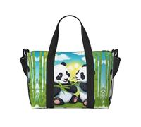 Phayah Two Happy Pandas - Bolsa de viaje de viaje, bolsa de gimnasio, bolsa de hombro para fin de semana, bolsa de noche para mujer, color negro, talla única, Negro, One Size