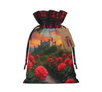 PHAYAH Un hermoso patrón de castillo, bolsas de Navidad con cordón, bolsas de regalo de Navidad, bolsas de dulces de Navidad, bolsas de golosinas, bolsas de recuerdos de fiesta, bolsas pequeñas