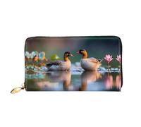 PHAYAH Un par de carteras de piel con patrón de patos mandarinas para mujer, tarjetero, cartera larga para mujer