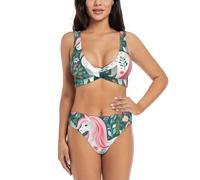 PHAYAH Unicornio con patrón de pelo rosa para mujer, conjunto de bikini halter de dos piezas, traje de baño triangular, parte superior en forma de U, Negro, S