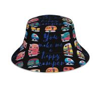 PHAYAH You Make Me Happy Camper - Sombrero de pescador con impresión de remolque, sombrero de sol, sombrero de pescador, sombrero reflectante de ala ancha para pesca, senderismo, playa, color negro