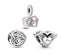PHCLASY Love Mom Combinación Charms Abalorios Dangle Charm Colgante Compatible Europeo Pulsera Collar Cuentas Plata de Ley 925