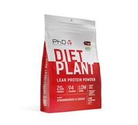 PhD Diet Plant, Fresas con Nata, 1 kg | Proteína Vegetal en Polvo y Baja en Azúcar, 20 g por Ración con CLA, L-Carnitina y Té Verde