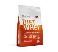 PhD Diet Whey, Caramelo Salado, 1 kg | Batido Alto en Proteínas y Bajo en Azúcar, 20 g de Proteína con CLA, L-Carnitina, Té Verde y Linaza