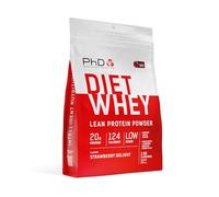 PhD Diet Whey, Delicia de Fresa, 1 kg | Batido Alto en Proteínas y Bajo en Azúcar, 20 g de Proteína con CLA, L-Carnitina, Té Verde y Linaza