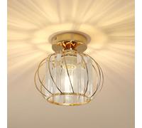 Pheashine Lámpara de Techo de Cristal Moderna, E27 Mini Lámpara de Techo Metal Mini Iluminación de Techo Semi Empotrado Lluminación Interior para Pasillo, Entrada, Dormitorio (Dorado, Sin Bulbo)