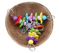 Phefop Cama Colgante de Fibra de Coco para Pájaros, Casita para Pájaros de Cáscara de Coco, 12,5 Cm de Diámetro, 33 Cm de con Gancho de Metal, Percha y Juguete para Masticar para Jaula de Canario