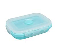 Phefop Contenedor Plegable de Silicona para Almacenamiento de Alimentos, Apto para Microondas, Portátil para Preparación de Comidas y Sobras (BLUE)