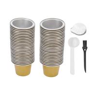 Phefop Juego de 50 Tapas de Sellado de Papel de Aluminio y Cápsulas de café de 15 Ml con Cuchara y Cepillo, Tapas a Prueba de Calor para un Ajuste Preciso Fresco, No Necesita (GOLD)