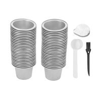 Phefop Juego de 50 Tapas de Sellado de Papel de Aluminio y Cápsulas de café de 15 Ml con Cuchara y Cepillo, Tapas a Prueba de Calor para un Ajuste Preciso Fresco, No Necesita (SILVER)
