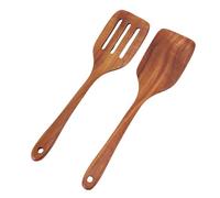 Phefop Juego de Espátula de Madera, Paquete de 2 Utensilios de Cocina de Madera Ranurados con Ergonómico, Espátula de de 12,01 X 2,95 Pulgadas para Voltear y Servir en la Cocina del Hogar
