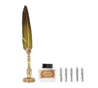 Phefop Juego de Pluma Estilográfica, Pluma de Caligrafía Hecha a Mano con Puntas de Acero Inoxidable, 5 Puntas y Soporte para Bolígrafo, Juego de Escritura Vintage para Artistas, Profesores, (YELLOW)