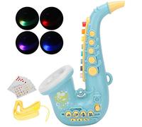 Phefop Juguete de Saxofón Infantil, Instrumento Musical Educativo con Ajuste de Volumen, Desarrolla Cerebro Derecho, Material Plástico, Mayor de 3 Años ((Azul - Versión en inglés))