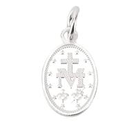 Phefop Medalla Milagrosa 925 Plata Esterlina Oval Virgen María Colgante | Medallón Católico de Doble Cara, Charm Religioso con Acabado Antiguo Pulido, Compatible con Collar y Llavero, 1.2 X 0.9cm